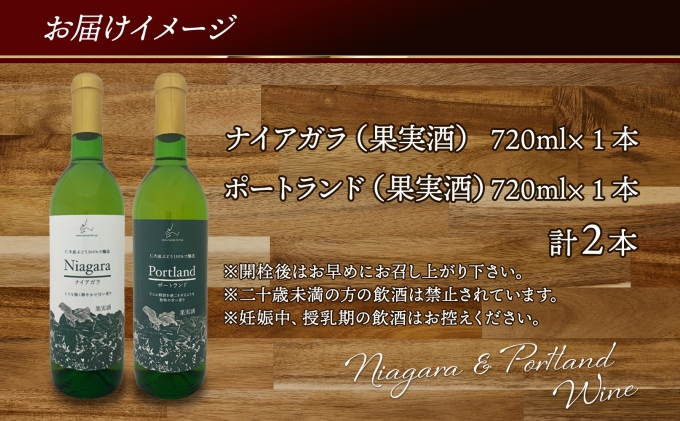 ナイアガラ ポートランド ブドウ ワイン 720ml 2本 飲み比べ セット 葡萄 ぶどう 果実 果実酒 お酒 アルコール 白ワイン 辛口 お取り寄せ ギフト gift ボトル 紙箱 御中元 お中元