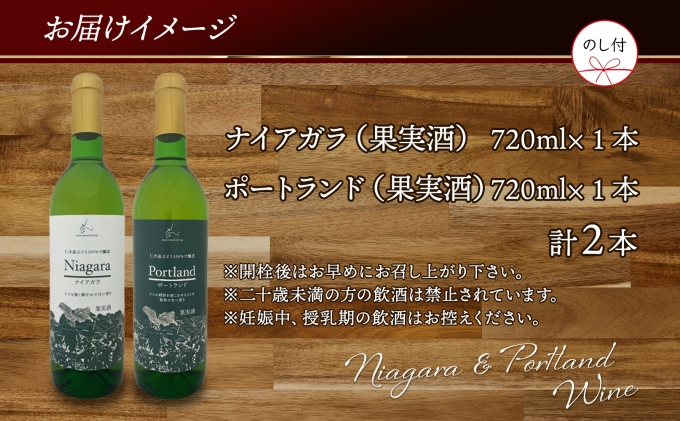 無地熨斗 ナイアガラ ポートランド ブドウ ワイン 720ml 2本 飲み比べ セット 熨斗付き 葡萄 ぶどう お酒 アルコール 白ワイン 辛口 お取り寄せ ギフト gift 御中元 お中元 のし