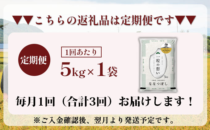 3ヵ月 定期便 銀山米研究会のお米＜ななつぼし＞5kg×1袋 ご飯 ライス 白米 和食 炭水化物 主食 おにぎり お弁当 銘柄米 ブランド米 産地直送 [株式会社 松原米穀]