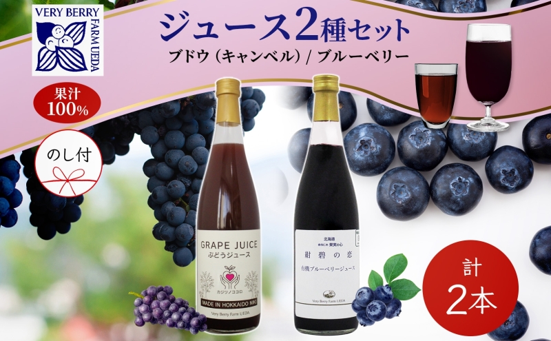 無地熨斗 ぶどうジュース 有機ブルーベリー ジュース 飲み比べ 各1本 計2本 セット群青の瞳 キャンベル ぶどう 紺碧の恋 果汁 100％ お取り寄せ ギフト 北海道 仁木町