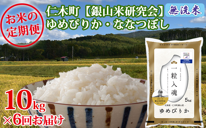 【2025年産米】6ヵ月 定期便 銀山米研究会の無洗米＜ゆめぴりか＆ななつぼし＞セット（計10kg）　ご飯 ライス 白米 ブランド米 おにぎり お弁当 北海道産 朝ごはん 夜ごはん 昼ごはん [株式会社 松原米穀]
