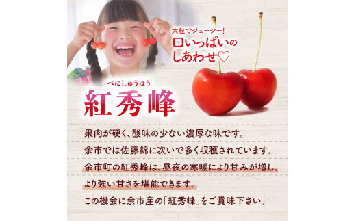 【先行受付：2026年7月中旬以降発送分】さくらんぼ (紅秀峰) 1kg 北海道 余市町産 果肉が硬く酸味の少ない濃厚な味 先行受付 フルーツ 果物 果実 国産 バラ詰め チェリー 美味しい 旬の味 お取り寄せ 北海道 余市町_Y010-0657