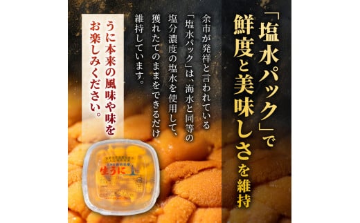 【先行予約：2026年6月以降発送】北海道余市町 最高ランク 塩水うに エゾバフンウニ 200g 100g×2パック 超希少品 うに 雲丹 塩水パック 最高ランク 上ランク 希少 入手困難 口の中でとろける濃厚な味わい_Y006-0038