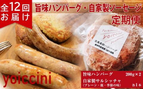 《ヨイッチーニ》旨味ハンバーグ・自家製ソーセージ定期便 全12回_Y020-0014