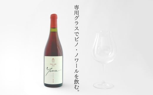 【数量限定】余市「ワイナリー夢の森」ピノ・ノワール2023&リーデル社製ロゴ入りワイングラス_Y034-0113