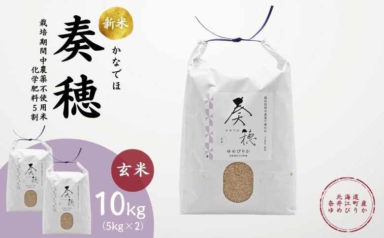 北海道奈井江産ゆめぴりか『奏穂（かなでほ）』　10kg　栽培期間中農薬不使用米（化学肥料5割減）