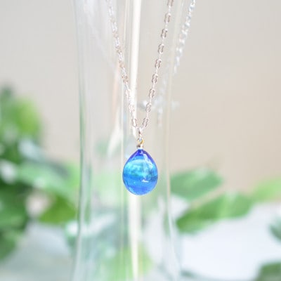 【Soukore】ガラスアクセサリー・ブルー・ネックレス(シルバー)