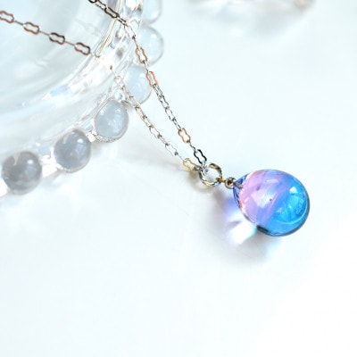 【Soukore】ガラスアクセサリー・ピンクブルー・ネックレス(シルバー)