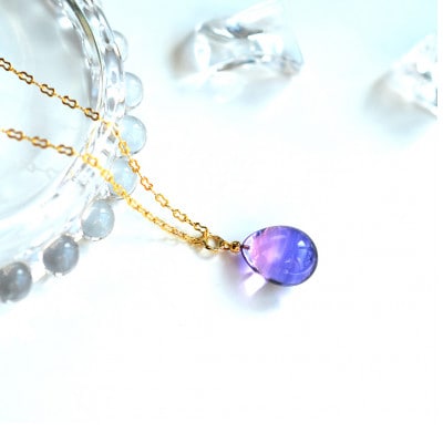 【Soukore】ガラスアクセサリー・ラベンダー＆トワイライト・ネックレス(ゴールド)