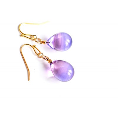 【Soukore】ガラスアクセサリー・ラベンダー＆トワイライト・ピアス(ゴールド)