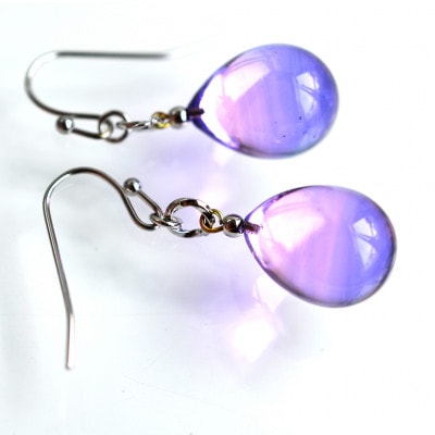 【Soukore】ガラスアクセサリー・ラベンダー＆トワイライト・ピアス(シルバー)