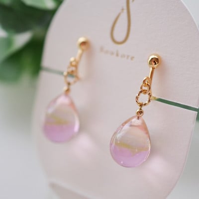 【Soukore】ガラスアクセサリー・イエローピンク・イヤリング