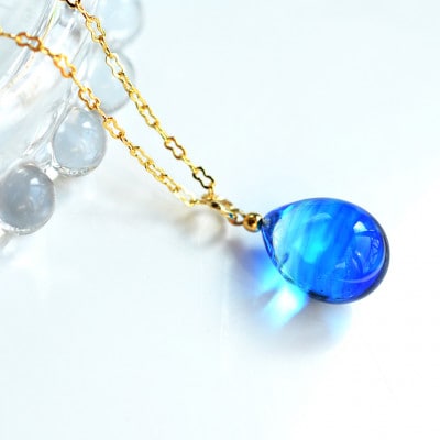 【Soukore】ガラスアクセサリー・ブルー・ネックレス(ゴールド)