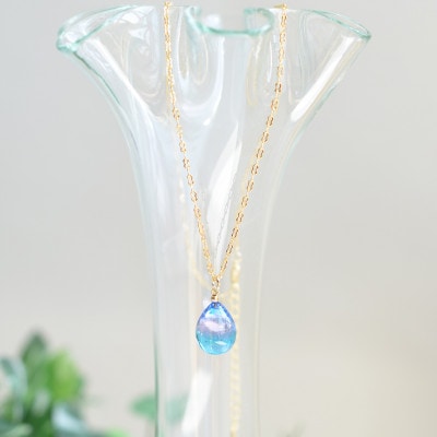 【Soukore】ガラスアクセサリー・ピンクブルー・ネックレス(ゴールド)