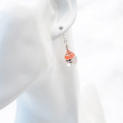 【Soukore】ガラスアクセサリー・タンチョウ粉雪の舞・ピアス