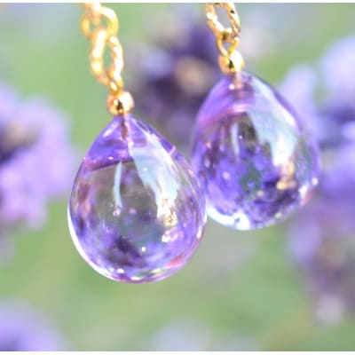 【Soukore】ガラスアクセサリー・ラベンダー＆トワイライト・ピアス(シルバー)