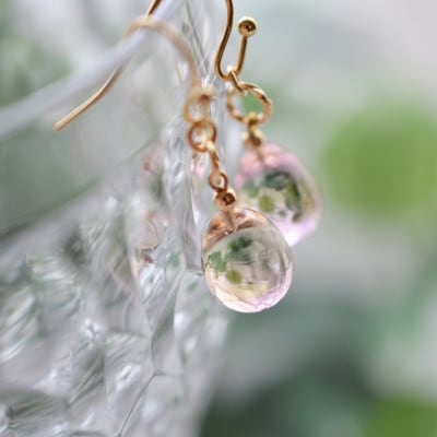 【Soukore】ガラスアクセサリー・イエローピンク・ピアス