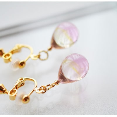 【Soukore】ガラスアクセサリー・イエローピンク・イヤリング