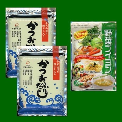 2022年1月発送開始『定期便』かつおふりだし、かつおふりだし減塩、野菜ブイヨンのセット全3回
