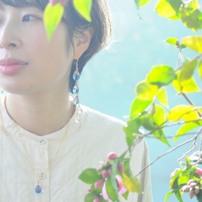 【Soukore】ガラスアクセサリー・ピンクブルー・ネックレス(シルバー)