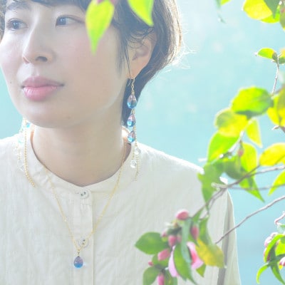 【Soukore】ガラスアクセサリー・ピンクブルー・ネックレス(ゴールド)