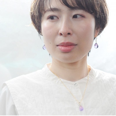 【Soukore】ガラスアクセサリー・ラベンダー＆トワイライト・ネックレス(ゴールド)