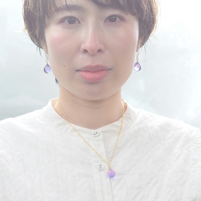 【Soukore】ガラスアクセサリー・ラベンダー＆トワイライト・ネックレス(シルバー)