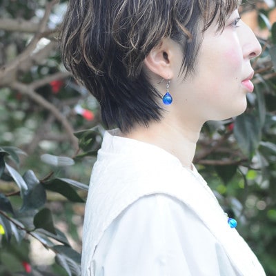 【Soukore】ガラスアクセサリー・ブルー・イヤリング(シルバー)