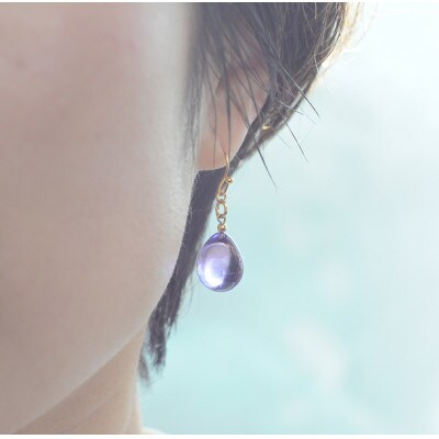 【Soukore】ガラスアクセサリー・ラベンダー＆トワイライト・ピアス(ゴールド)