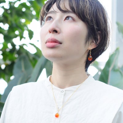 【Soukore】ガラスアクセサリー・夕やけ・ピアス