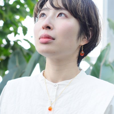 【Soukore】ガラスアクセサリー・夕やけ・イヤリング