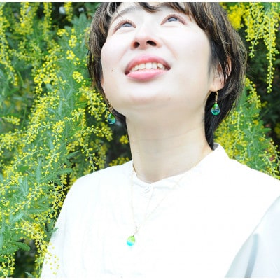 【Soukore】ガラスアクセサリー・菜の花と空・ピアス