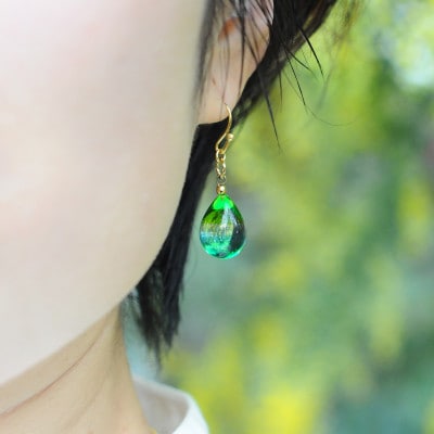 【Soukore】ガラスアクセサリー・菜の花と空・イヤリング