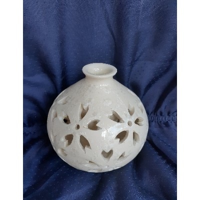 結晶釉　二重透かし花瓶