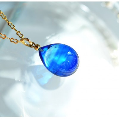 【Soukore】ガラスアクセサリー・ブルー・ネックレス(ゴールド)