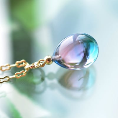 【Soukore】ガラスアクセサリー・ピンクブルー・ネックレス(ゴールド)