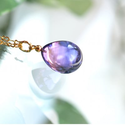 【Soukore】ガラスアクセサリー・ラベンダー＆トワイライト・ネックレス(ゴールド)