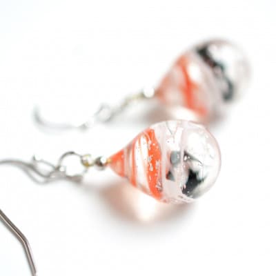 【Soukore】ガラスアクセサリー・タンチョウ粉雪の舞・ピアス