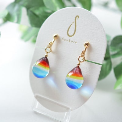 【Soukore】ガラスアクセサリー・レインボー・イヤリング
