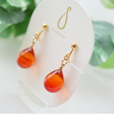 【Soukore】ガラスアクセサリー・夕やけ・イヤリング