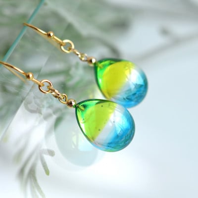 【Soukore】ガラスアクセサリー・菜の花と空・ピアス