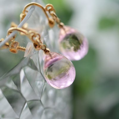 【Soukore】ガラスアクセサリー・イエローピンク・イヤリング