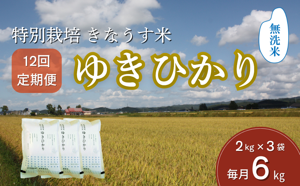 【無洗米12ヶ月定期便】特別栽培米ゆきひかり2kg×3袋