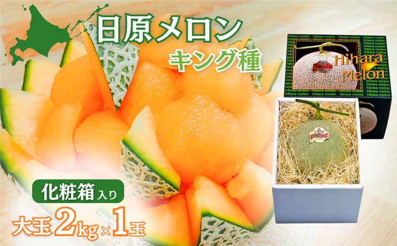 【先行予約】大玉「日原メロン（キング種）」（2.0kg相当×1玉 北海道産）カラー化粧箱入り
