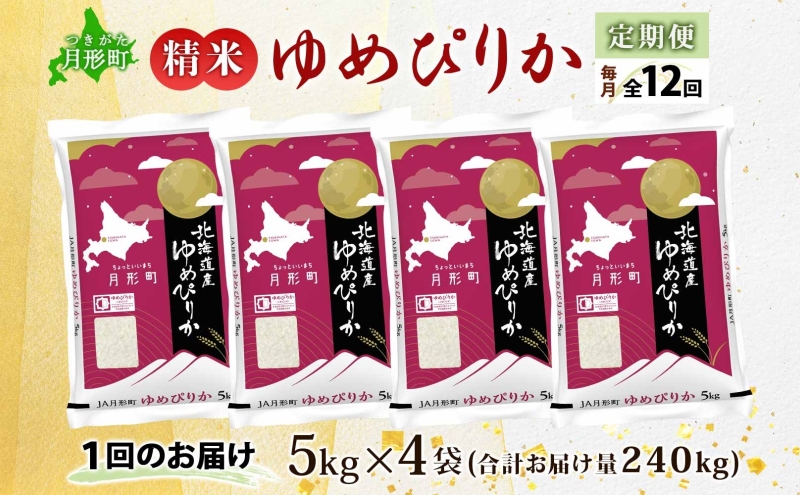 【令和8年産先行予約】北海道 定期便 12ヵ月連続12回 令和8年産 ゆめぴりか 5kg×4袋 特A 精米 米 白米 ご飯 お米 ごはん 国産 ブランド米 肉料理 ギフト 常温 お取り寄せ 産地直送 送料無料
