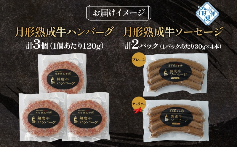 月形熟成牛 ハンバーグ 120g × 3個 ソーセージ プレーン チョ