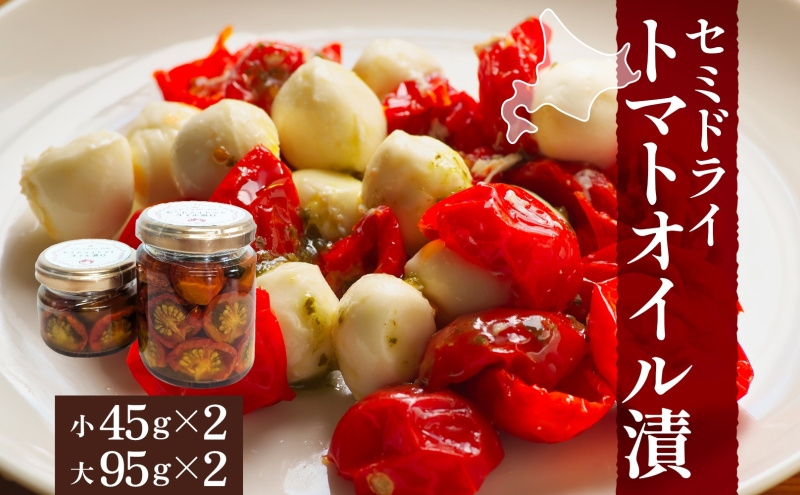 北海道 セミドライトマト オイル漬け 45g×2個 95g×2個 計4個 トマト 完熟 野菜 乾燥野菜 健康 リコピン 国産 オリーブオイル パスタ ピザ バケット 保存食 瓶詰 瓶 贈り物 ギフト ベジLABO月形 送料無料