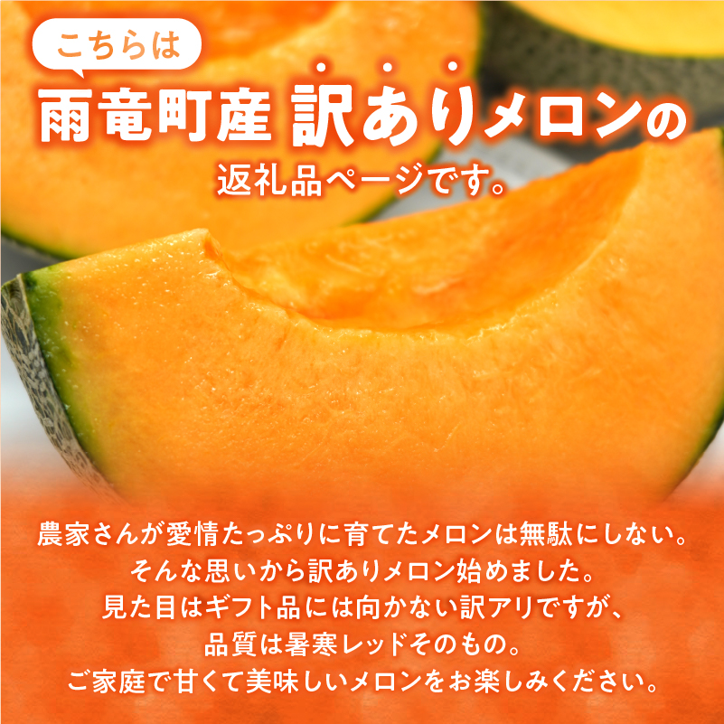 【令和8年産先行予約】【訳あり】北海道メロン 暑寒レッド 1玉 (1.6kg以上×1箱)《2026年9月より発送予定》ワケあり 家庭用 赤肉メロン わけあり 規格外 傷 不揃い くだもの フルーツ メロン めろん 9月 北海道 雨竜町