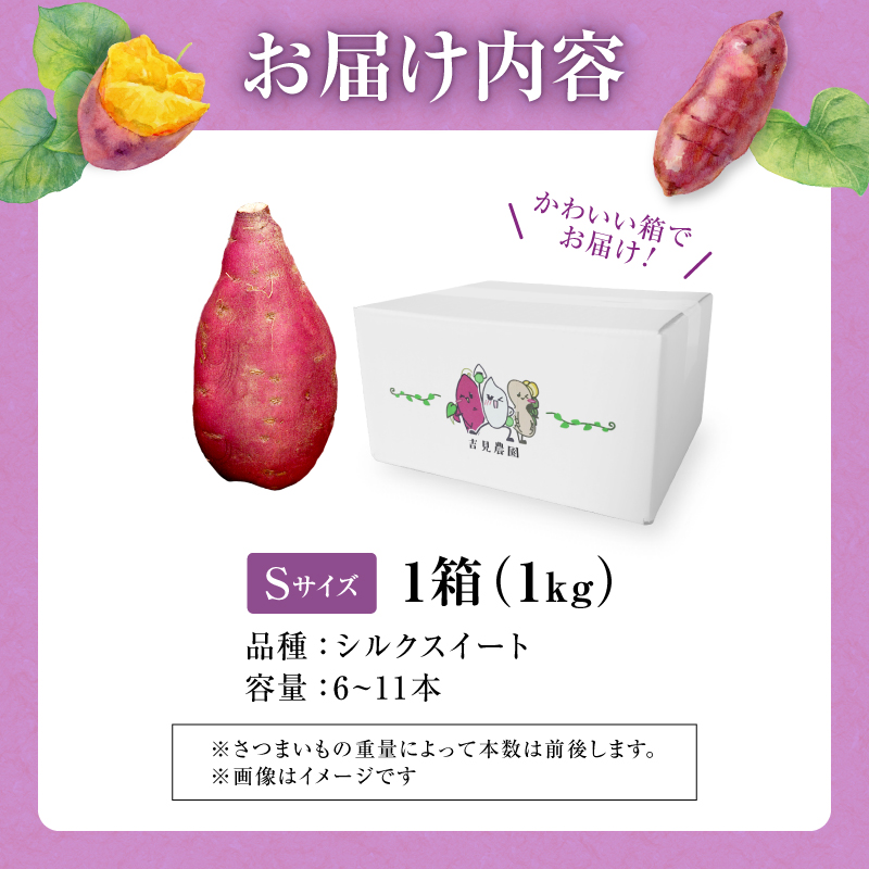 【数量限定】あま～い畑スイーツ！北海道雨竜町産 さつまいも 「シルクスイート」 Sサイズ 1kg 小さめサイズ 産地直送 さつまいも サツマイモ 北海道 国産 おやつ お菓子作り 料理