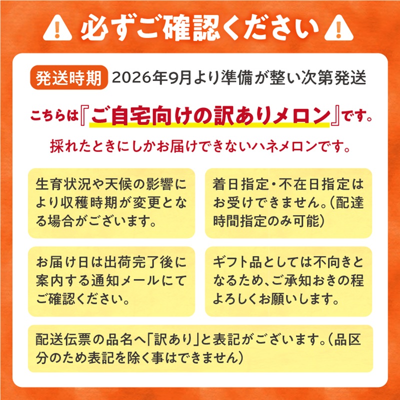 【令和8年産先行予約】【訳あり】北海道メロン 暑寒レッド 1玉 (1.6kg以上×1箱)《2026年9月より発送予定》ワケあり 家庭用 赤肉メロン わけあり 規格外 傷 不揃い くだもの フルーツ メロン めろん 9月 北海道 雨竜町